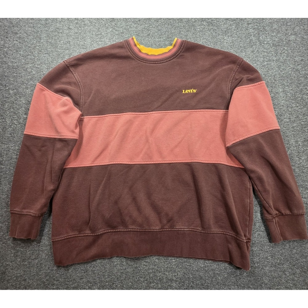 Levi's Sweatshirt Adult Size XL Brwn/Red Colorblock CrewNeck Relaxed Embroidered - Picture 1 of 9